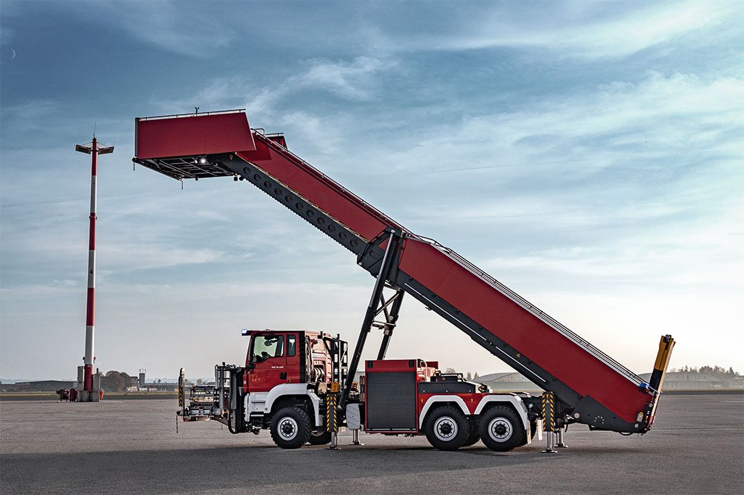 The Rosenbauer rescue stairs on a runway.