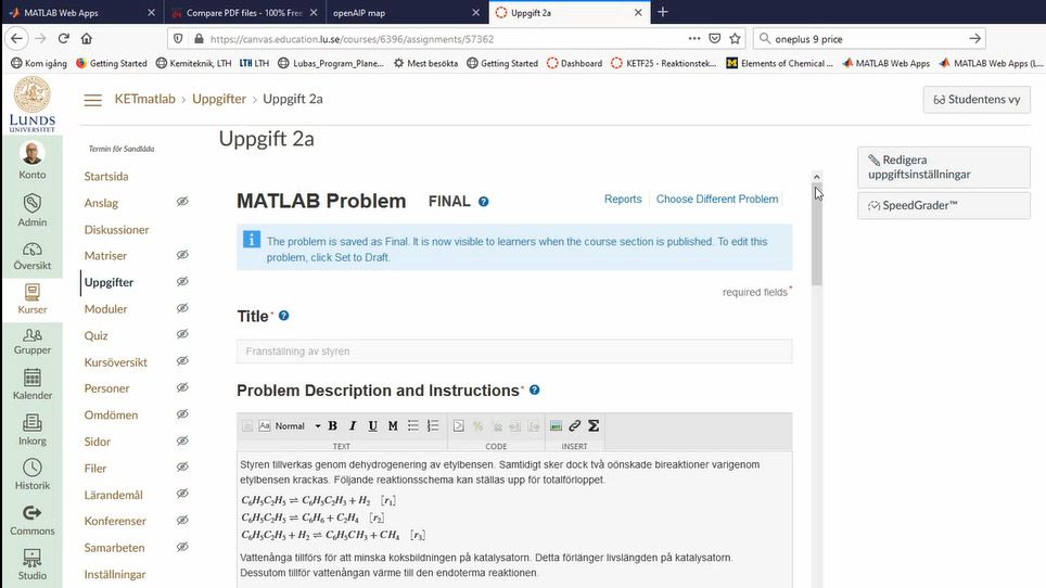 図 4. MATLAB Grader を使用して作成したバーチャルな実験授業の課題。