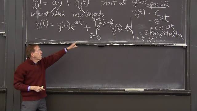 To solve a linear first order equation, multiply each input <em>q(s)</em> by its growth factor and integrate those outputs<em>.</em>