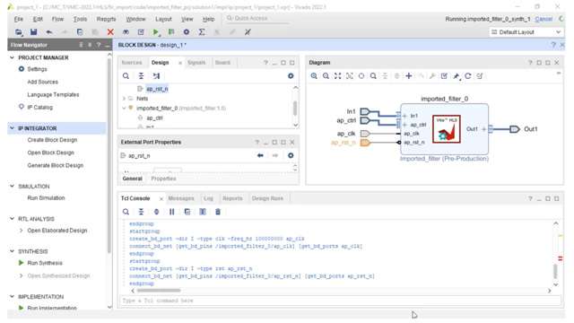 Import a FIR filter IP block into AMD-Xilinx Vivado Design Suite and perform design validation. Then create a standalone design, validate it, and run behavioral simulation.