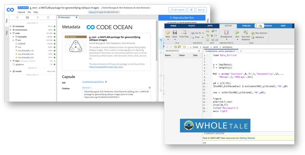 Code Ocean および Whole Tale の再利用プラットフォーム上で公開された、実行およびダウンロード可能な MATLAB コード。