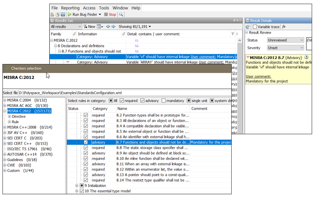 Checkers selection interface with custom comment displayed in Results Details