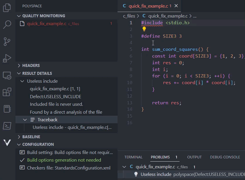 Polyspace as You Code quick fix in VS Code