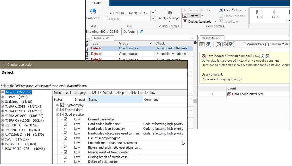 Checkers selection interface with custom comment displayed in Results Details