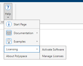 Help menu showing Licensing options.