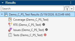 Results pane with search and filter bar.