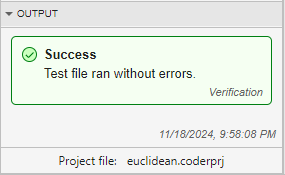 Screenshot of output pane saying that the test file ran without errors.