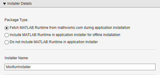 Installer details section of the compiler task