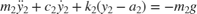 $$m_2\ddot{y}_2 + c_2\dot{y}_2 + k_2(y_2-a_2) = -m_2g$$