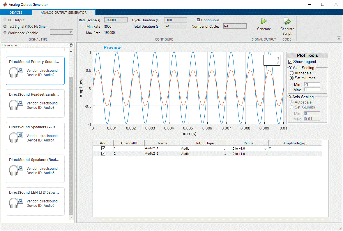 Analog Output Generator app