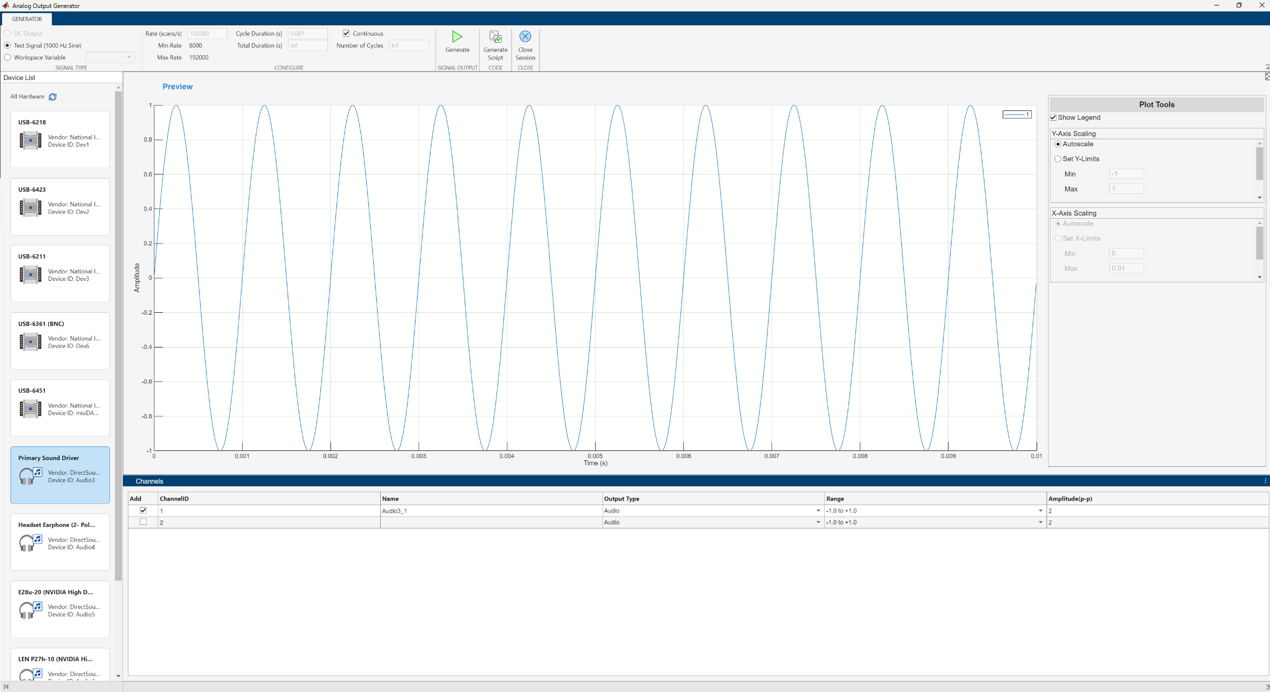 Analog Output Generator app