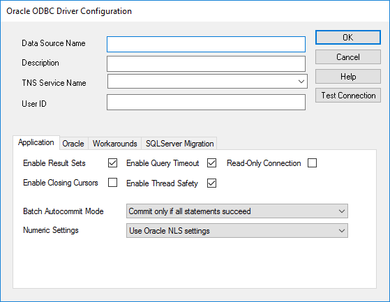 Oracle ODBC Driver Configuration dialog box