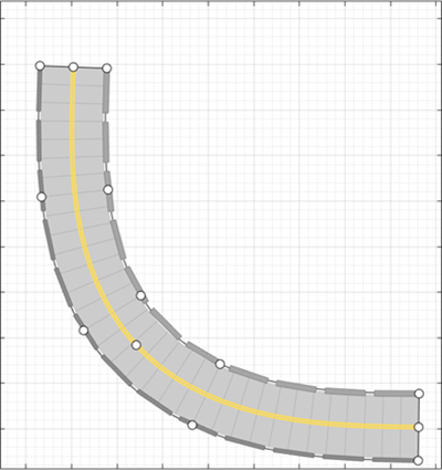 A curved road with Jersey barrier along its right edge and a guardrail along its left edge