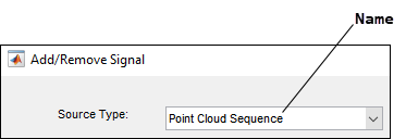 Add/Remove Signal dialog box displaying the Source Type parameter, which corresponds to the Name string