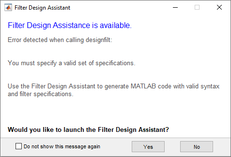 Filter Design Assistant dialog box