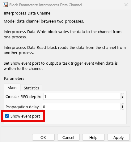 IPC Channel block parameters configuration