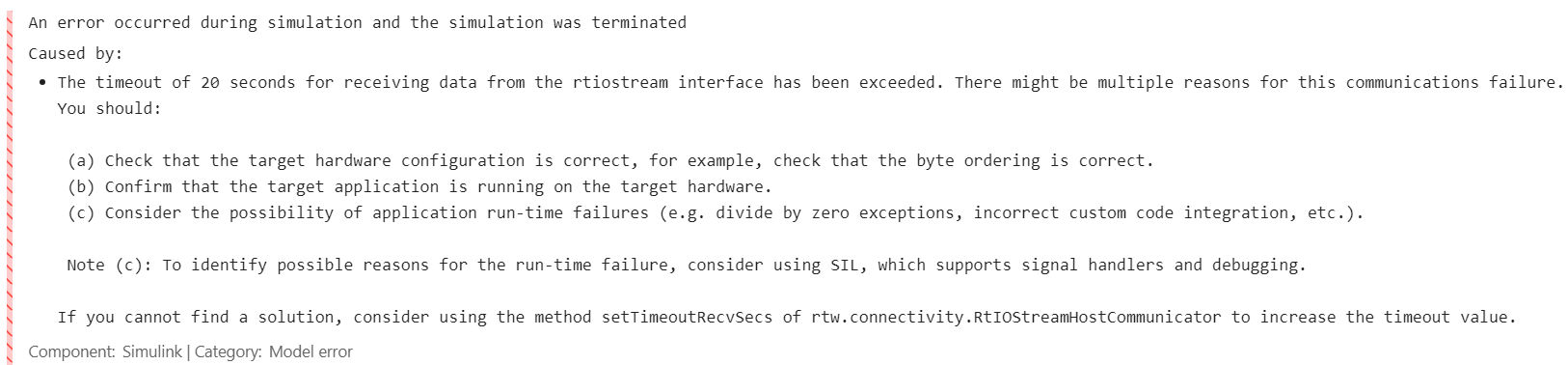 PIL Time out error in application models using PPU core