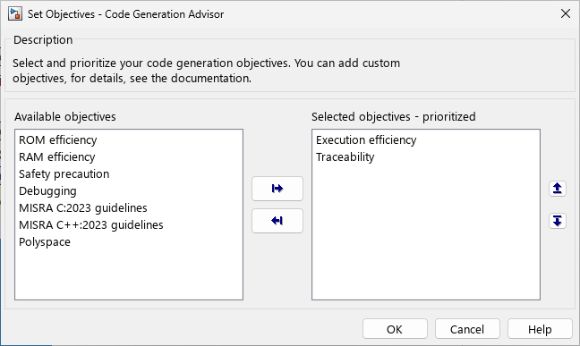 Set objectives dialog box