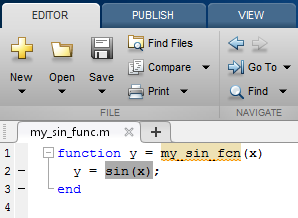 Code for my_sin_func.m.