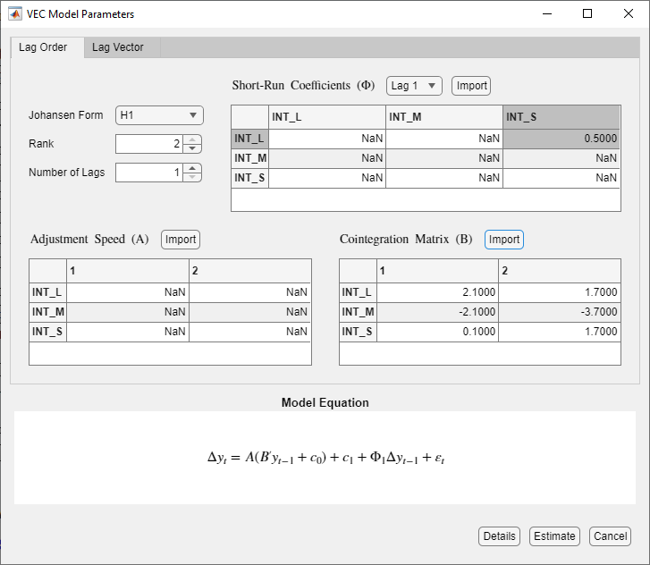 VEC model parameter constraints