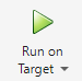 Green play button icon labeled ‘Run on Target’ used to start execution on a selected target device
