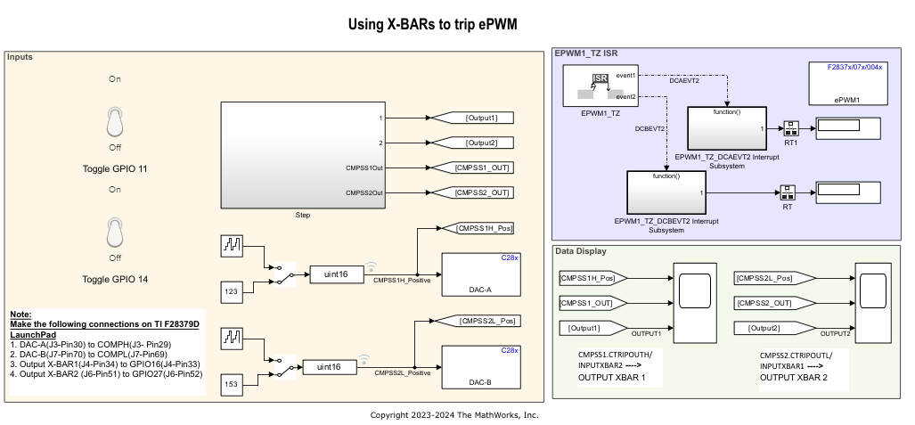 Implement Crossbar (X-BARs) Functionality with C2000 Microcontroller Blockset