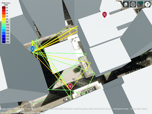 Many propagation paths from transmitter site to receiver site