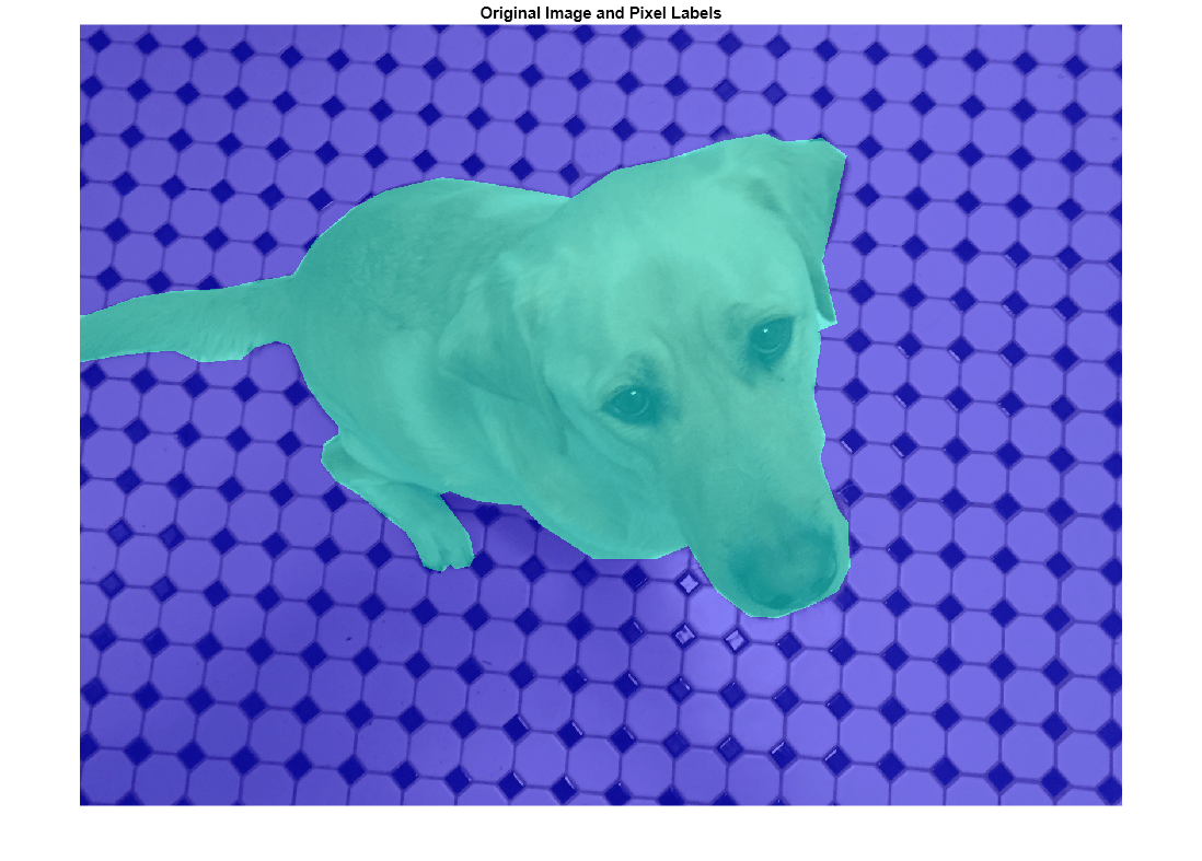 Figure contains an axes object. The axes object with title Original Image and Pixel Labels contains an object of type image.
