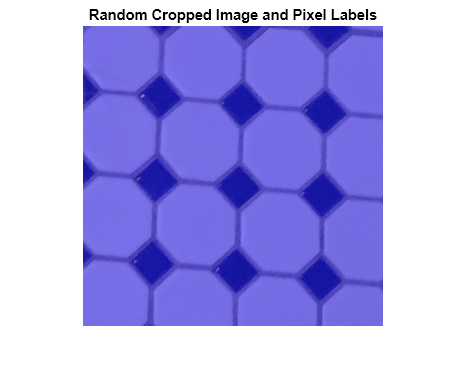 Figure contains an axes object. The axes object with title Random Cropped Image and Pixel Labels contains an object of type image.