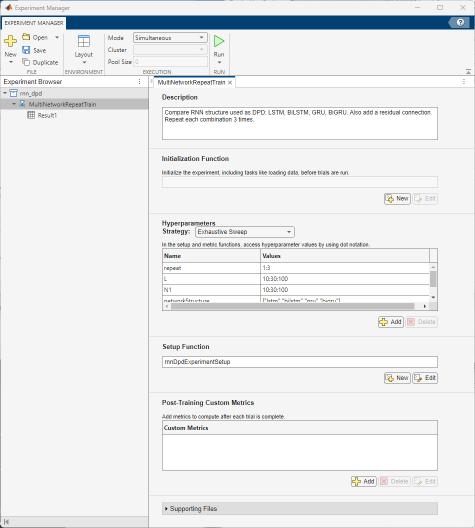 Experiment settings in Experiment Manager