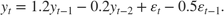 $$y_t = 1.2y_{t - 1} - 0.2y_{t - 2} + \varepsilon_t - 0.5\varepsilon_{t - 1}.$$