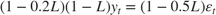 $$(1 - 0.2L)(1 - L)y_t = (1 - 0.5L)\varepsilon_t$$