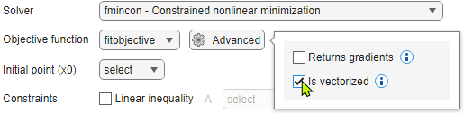Select the Advanced objective function option, and choose Is vectorized.