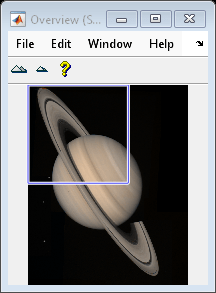 Figure Overview (Saturn) contains an axes object and other objects of type uipanel, uitoolbar, uimenu. The axes object contains 8 objects of type line, patch, image.