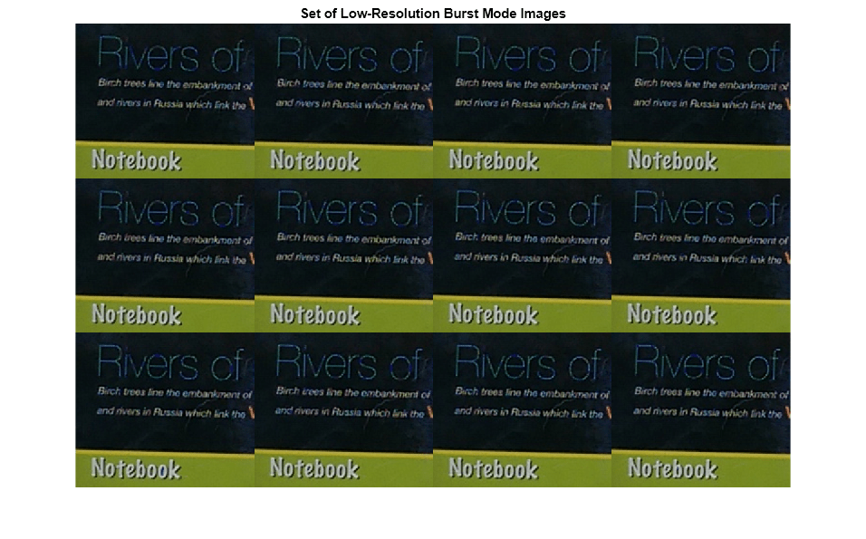 Figure contains an axes object. The axes object with title Set of Low-Resolution Burst Mode Images contains an object of type image.
