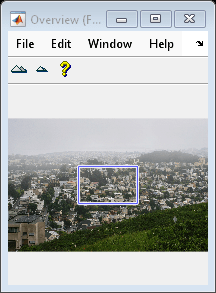 Figure Overview (Foggy) contains an axes object and other objects of type uipanel, uitoolbar, uimenu. The axes object contains 8 objects of type line, patch, image.