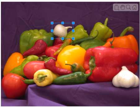 Peppers image displayed with rectangle ROI around an onion.