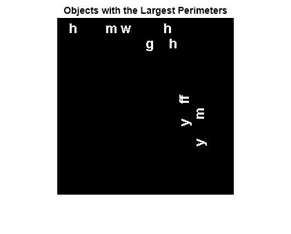 Figure contains an axes object. The axes object with title Objects with the Largest Perimeters contains an object of type image.