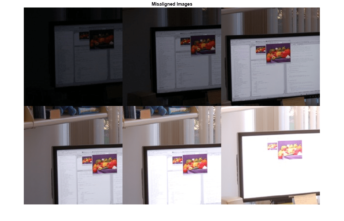 Figure contains an axes object. The axes object with title Misaligned Images contains an object of type image.