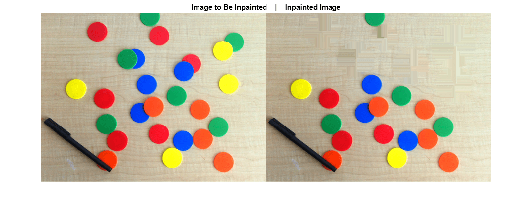 Figure contains an axes object. The axes object with title Image to Be Inpainted | Inpainted Image contains an object of type image.