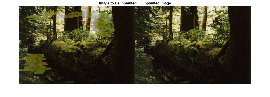 Figure contains an axes object. The axes object with title Image to Be Inpainted | Inpainted Image contains an object of type image.