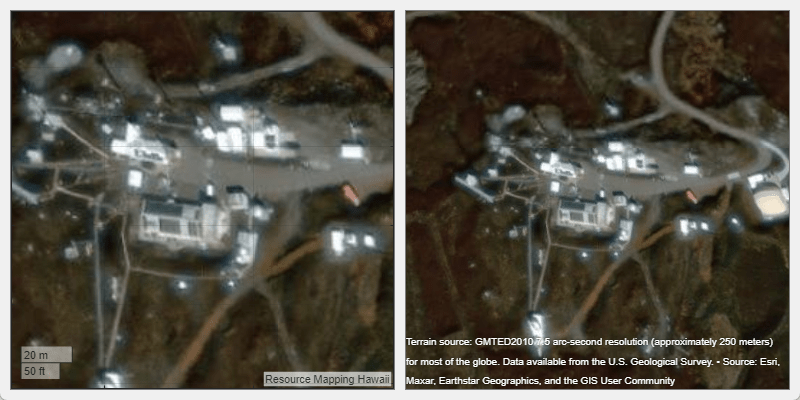 2-D map and 3-D globe showing satellite images of the observatory