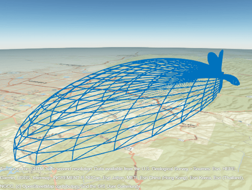 Blue mesh plotted over terrain