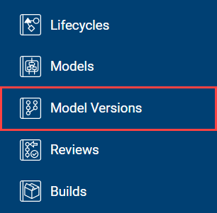 Modelscape Governance menu, showing Model Versions highlighted