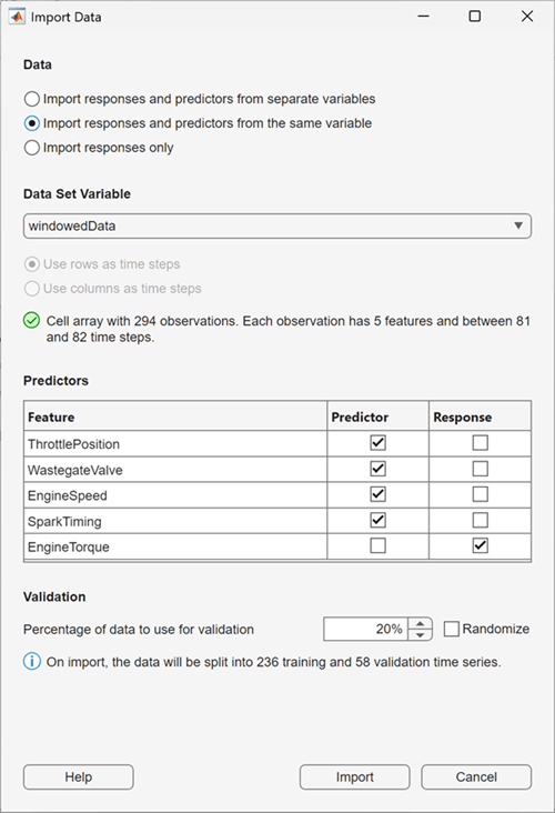 The Import Data dialog.