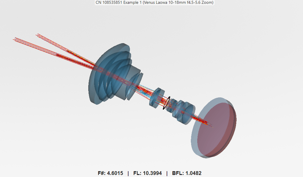 3-D visualization of optical system in Optical System Designer app.