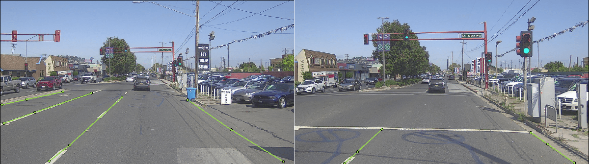 Two successive figures represent lane boundary visibility issues near a junction.