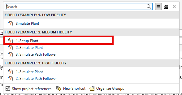 Setup Plant shortcut in the Medium Fidelity group of the project shortcuts