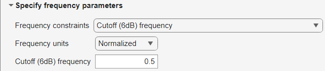 Frequency parameters in Design Filter live task