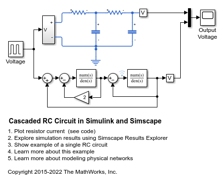 Simulink と Simscape でのカスケード RC 回路